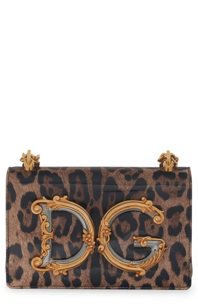 Dolce & Gabbana Dg Girls Leopard Print Leather Shoulder Bag In Brown