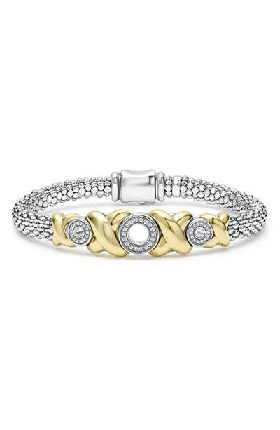 Lagos Embrace Xox Diamond Rope Bracelet In Silver/gold
