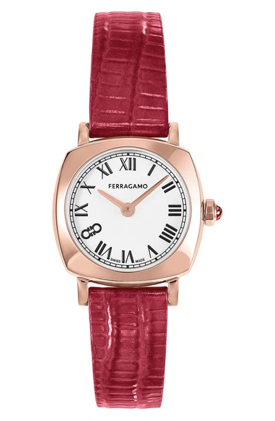 FERRAGAMO SOFT SQUARE LEATHER STRAP WATCH, 23MM