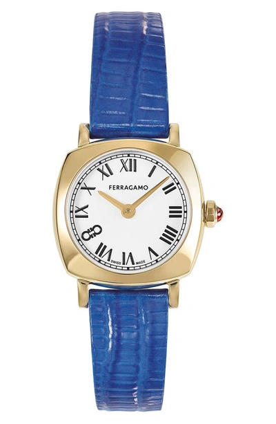 Ferragamo Soft Square Watch, 23mm In White/blue