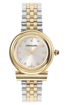 Ferragamo Women's Gancini Diamond & Two-toned Stainless Steel Bracelet Watch/28mm In Silver/two-tone