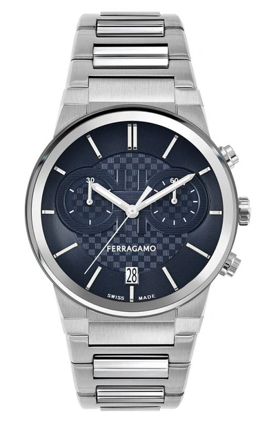 Ferragamo Sapphire Chronograph Bracelet Watch, 41mm In Stainless Steel