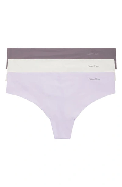 Calvin Klein Invisibles Thong In Pastel Lilac/ Ivory/ Grey