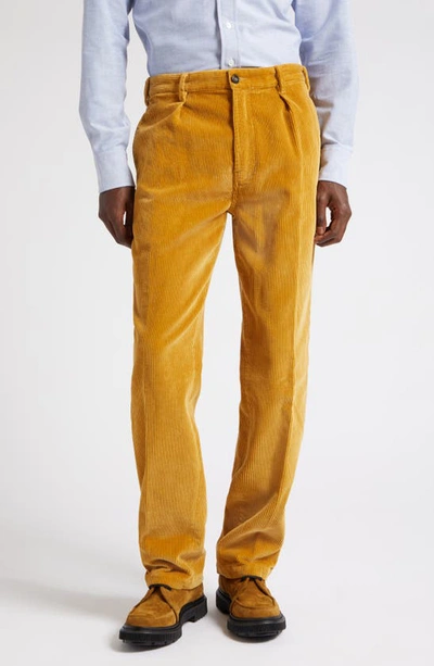 Drake's Pleated Corduroy Trousers In Yellow
