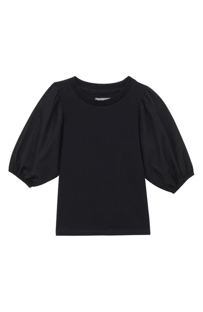 Dl1961 Girls' Kayla Mixed Media Puff Sleeve Shirt - Big Kid In Black