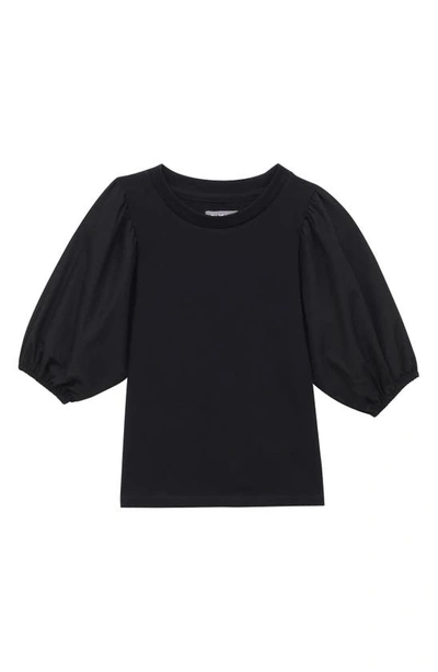 Dl1961 Kids' Kayla Puff Sleeve Cotton Top In Black Ultimate Knit