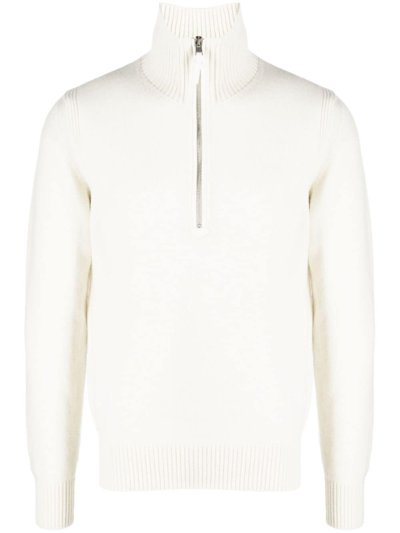 Tom Ford Wool-blend Half-zip Sweater In Neutrals