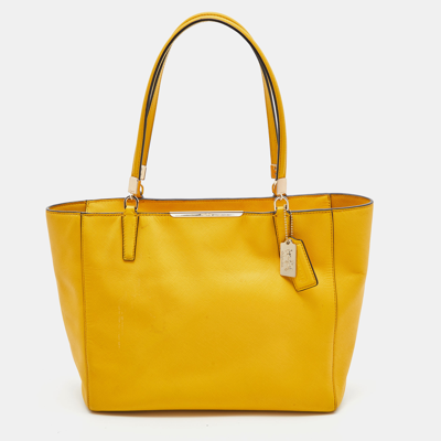 Pre-owned Coach Yellow Leather Madison East West Tote