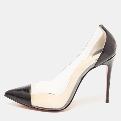 Pre-owned Christian Louboutin Black Croc Embossed Leather And Pvc Debout Pumps Size 38.5