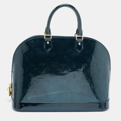 Pre-owned Louis Vuitton Blue Nuit Monogram Vernis Alma Gm Bag In Green