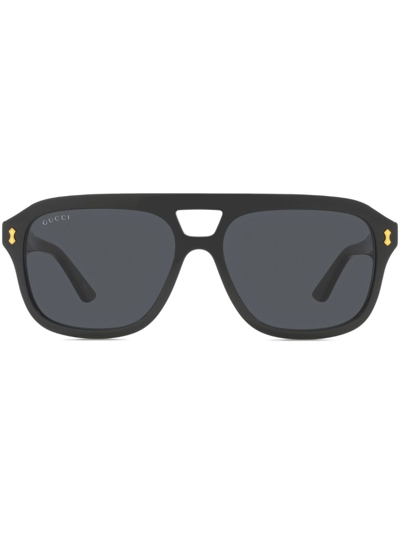 Gucci Logo-engraved Pilot-frame Sunglasses In Schwarz