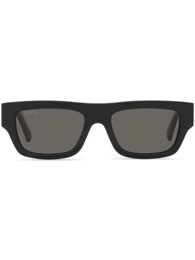 Gucci Logo-engraved Rectangle-frame Sunglasses In Schwarz