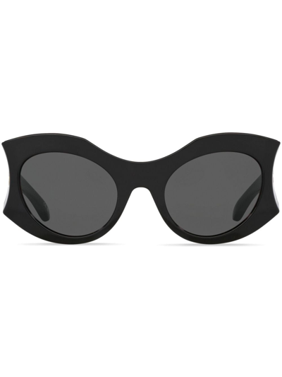 Balenciaga Logo-plaque Round-frame Sunglasses In Schwarz