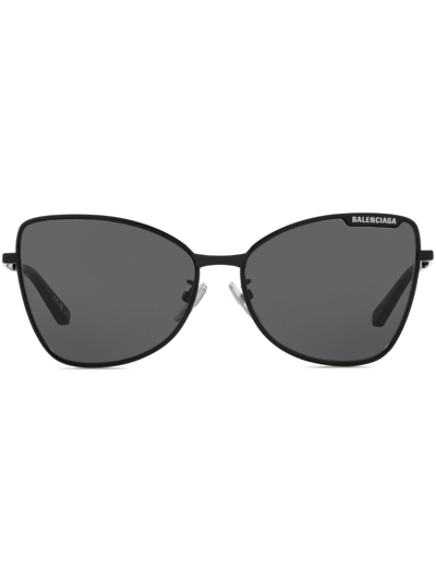 Balenciaga Logo-plaque Butterfly Sunglasses In Schwarz