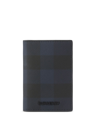 Burberry Check-pattern Leather Card Holder In Blau