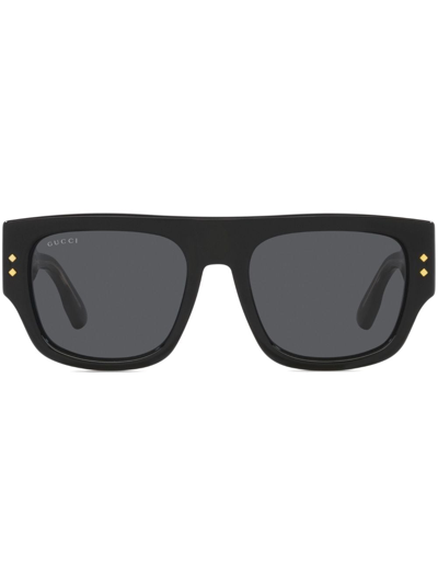 Gucci Logo-engraved Rectangle-frame Sunglasses In Schwarz