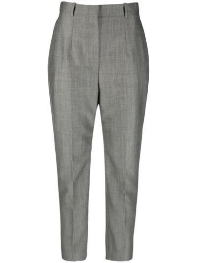Alexander Mcqueen Wool And Mohair Cropped Cigarette Trousers In Grau