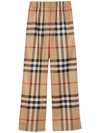 BURBERRY CHECK-PATTERN FLARED COTTON TROUSERS