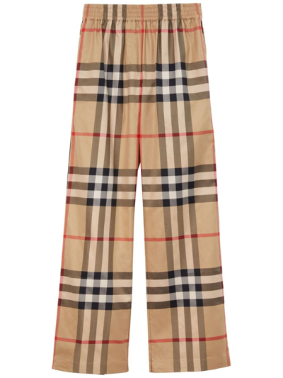 Burberry 格纹棉喇叭裤 In Beige