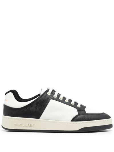 Saint Laurent Black Leather Flat Shoes In White