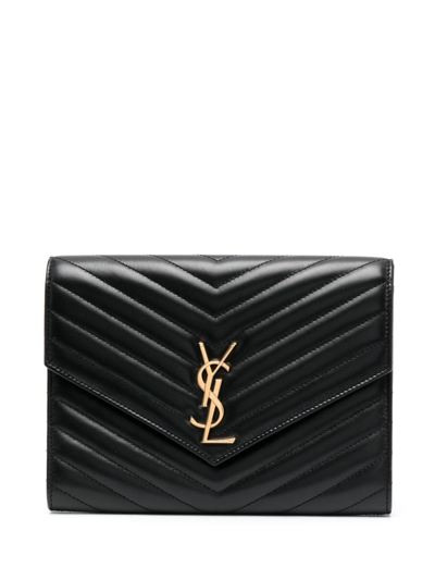 Saint Laurent Cassandre Matelassé Leather Clutch Bag In Schwarz