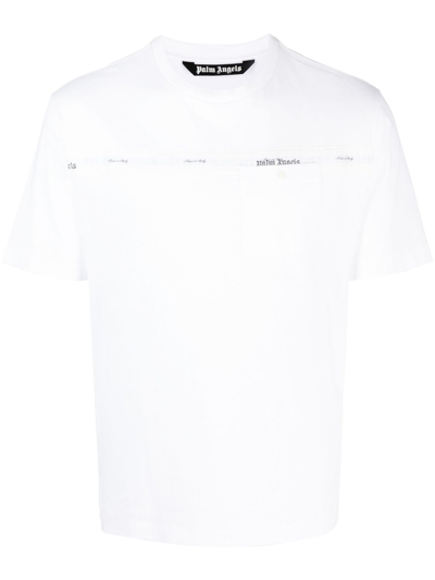 Palm Angels Logo-stripe Crew-neck T-shirt In Weiss