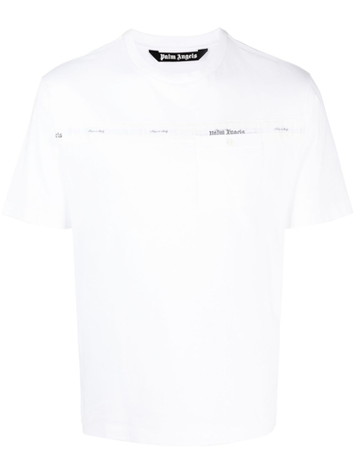 Palm Angels Logo-stripe Crew-neck T-shirt In Whiteoff