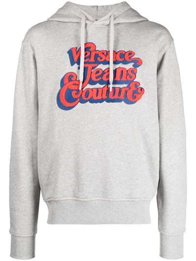 Versace Jeans Couture Logo-embossed Mélange-effect Hoodie In Grau