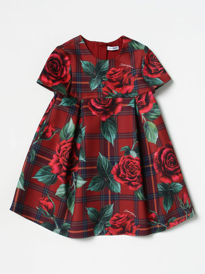 Dolce & Gabbana Kids' Children's Dress In Stretch Fabric With All-over Floral Print In Red