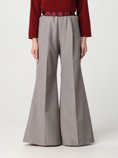 Marni Trousers In Houndstooth Wool Blend In Burgundy