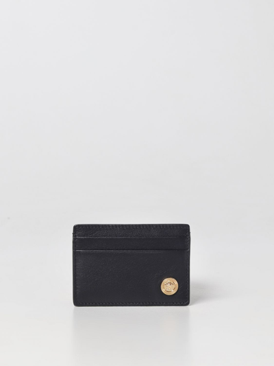 Versace Credit Card Holder In Leather With Medusa In Black