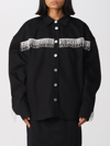 Rotate Birger Christensen Anni Oversized Fringed Crystal-embellished Organic Cotton-twill Overshirt In Black