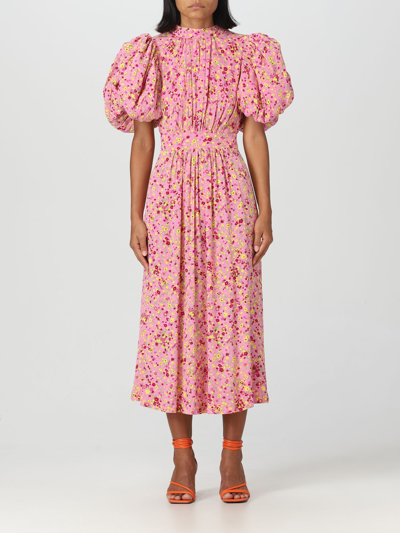 Rotate Birger Christensen Floral-jacquard Midi Dress In Pink