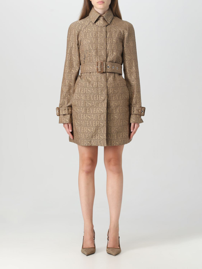 Versace Coat Woman  In Brown