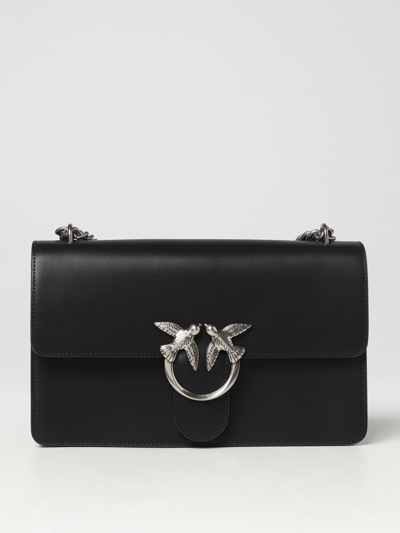 Pinko Love One Bag In Leather With Applied Logo In Black