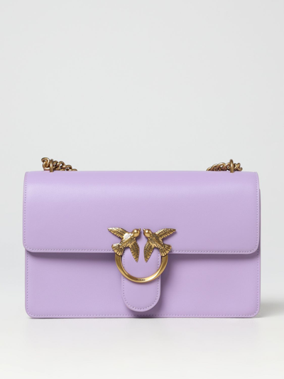 Pinko Love One Bag In Leather With Applied Logo In Lilac