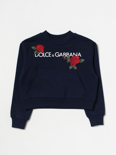 Dolce & Gabbana Kids' Cotton Sweatshirt With Logo Print And Applied Patches In White