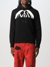 Alexander Mcqueen Drawstring Hooded Sweater With Ribbed Hem And Cuffs In Black
