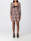 Alessandra Rich Rose Print Mini Silk Dress In Black