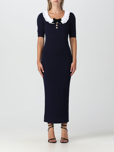 Alessandra Rich Navy Jewel Buttoned Midi Dress
