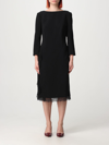 Alberta Ferretti Cady Midi Dress With Lace Trim In Black