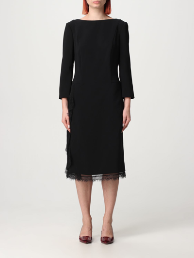 Alberta Ferretti Comfort Cady Dress With Ruffles In Black