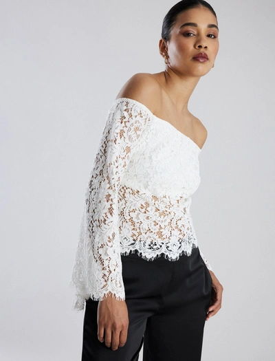 Bcbgmaxazria Off-the-shoulder Bell Sleeve Lace Top In Gardenia