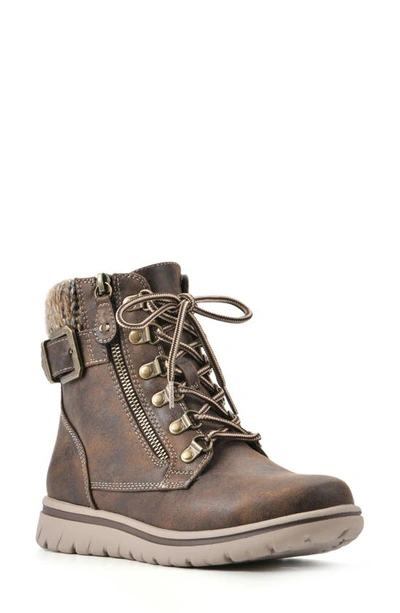Cliffs By White Mountain Hearty Knit Collar Lace-up Boot In Brown/fabric/sweater