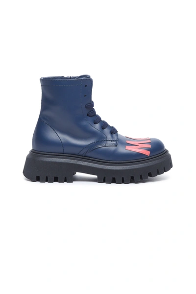 Marni Kids' Logo Lace-up Boots In Blue