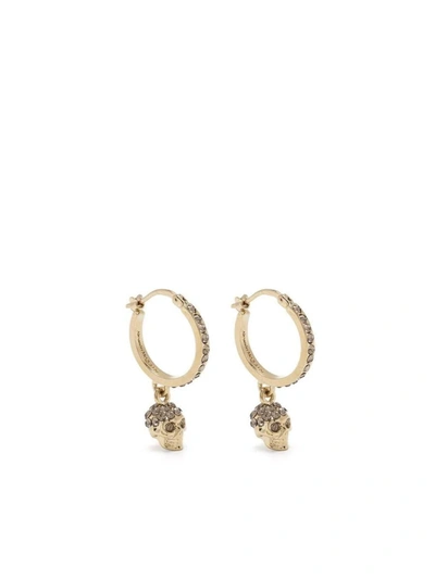 Alexander Mcqueen Skull Embellished Hoop Earrings In Gold