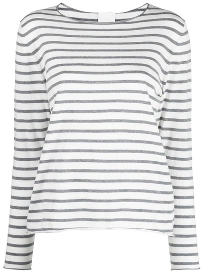 Allude Stripe-pattern Crew-neck Sweatshirt In White