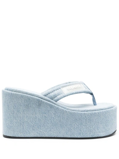 Coperni Logo-patch 100mm Denim Flip-flops In Ice Blue