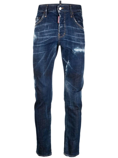 Dsquared2 Distressed Skinny-cut Jeans In Blue