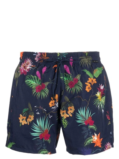 Etro Floral-print Drawstring Swim Shorts In Blue